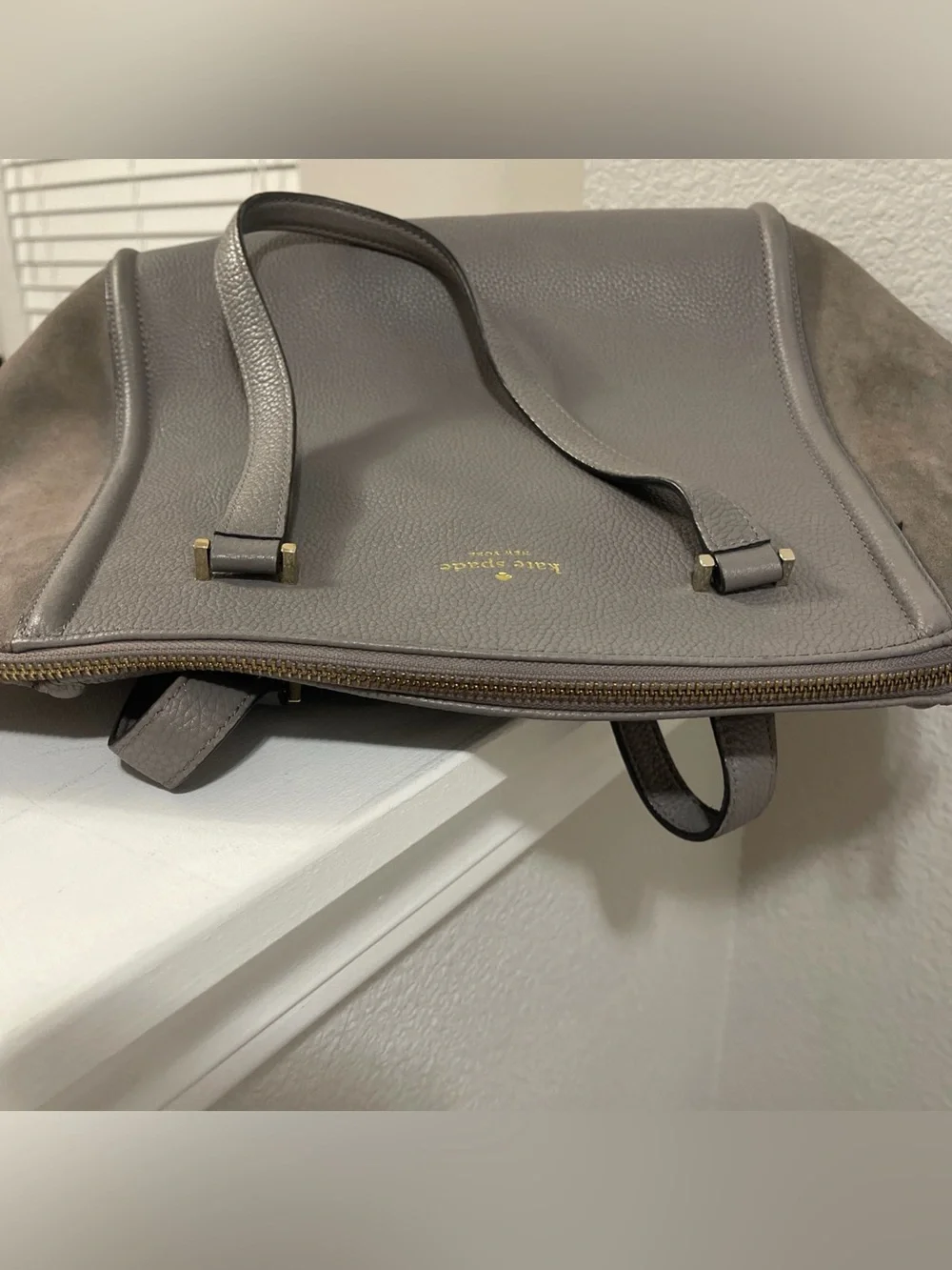 kate spade Pebbled Leather Tote in Charcoal with Suede Sides